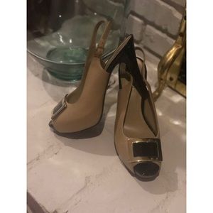 Peep-toe Slingback Pump, beige/black, #shesdarlin!